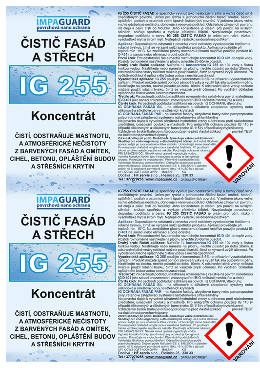 IG 255 - Silný a rychlý čistič fasád a omítek, odmašťovač a čistič střešních krytin - koncentrát