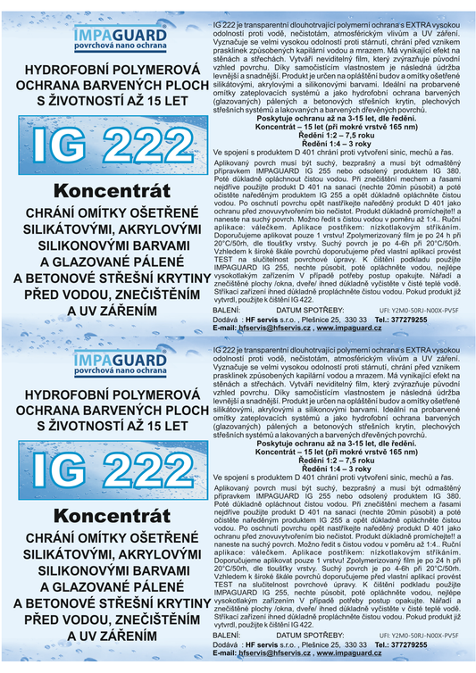 Hydrofobní polymer pro barvené plochy - koncentrát - IG 222