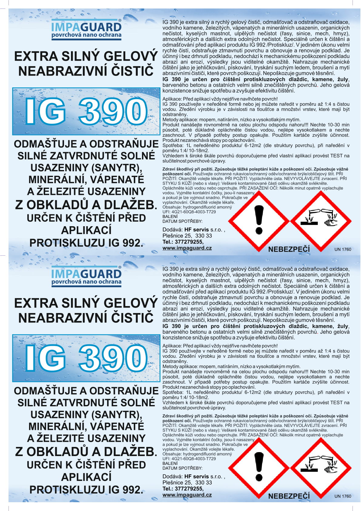 Silný a rychlý nanogel na protiskluzové dlažby - koncentrát - IG 390