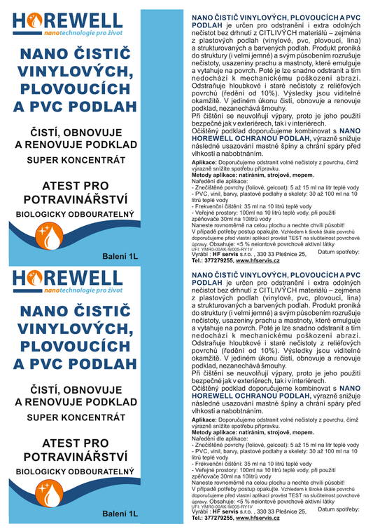 Horewell Nano čistič vinylových, plovoucích a PVC podlah - superkoncetrát