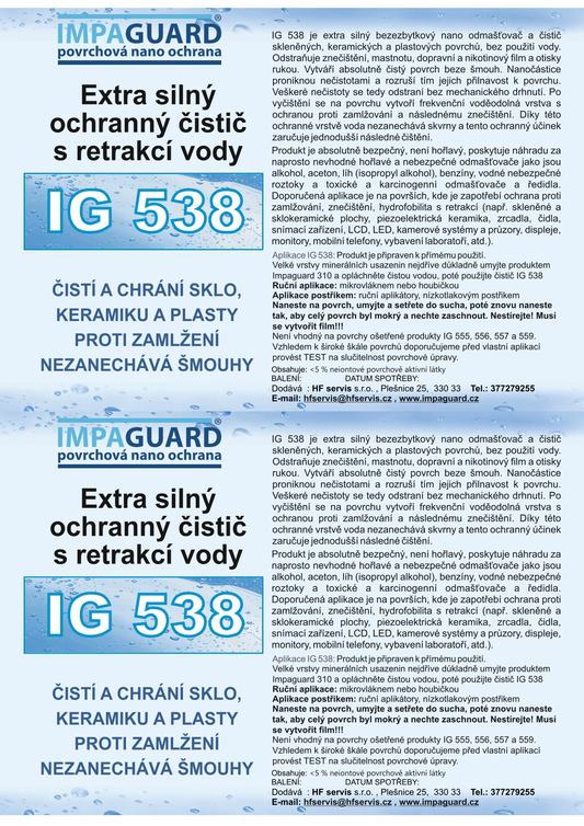 IG 538 - Extra silný ochranný čistič skel, keramiky a plastů s retrakcí vody a protizamlžujícím efektem