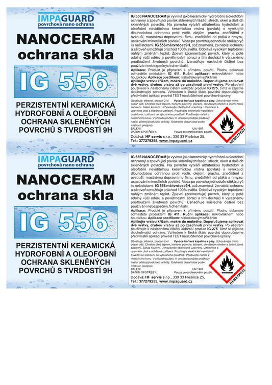 IG 556 - Perzistentní keramická hydrofobní a oleofobní ochrana skleněných povrchů s tvrdostí 9H